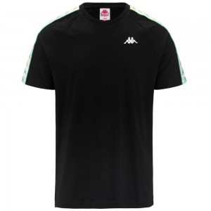 Men Kappa 222 Banda Coeni Slim T-Shirt Black | WR9674132