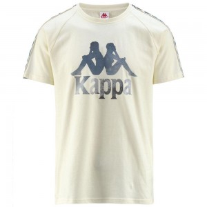 Men Kappa 222 Banda Voen Graphiktape T-Shirt Beige | WB1029387