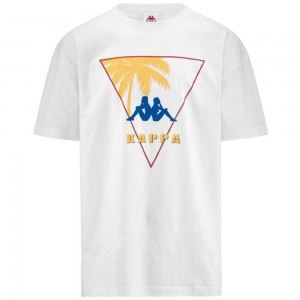 Men Kappa Authentic Sand Pan T-Shirt White | NJ2639458