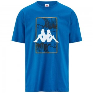 Men Kappa Authentic Sand Piros T-Shirt Blue | MU3940768