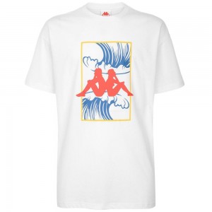 Men Kappa Authentic Sand Piros T-Shirt White | EL9057163