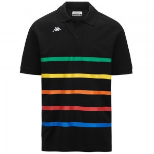 Men Kappa Logo Feystripe Polo Shirt Black | XW6203748