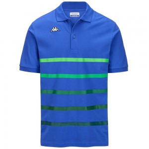 Men Kappa Logo Feystripe Polo Shirt Blue | BZ6598437