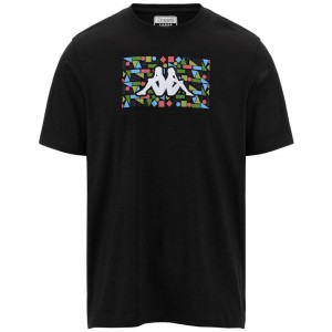 Men Kappa Logo Frezami T-Shirt Black | ZJ5173894