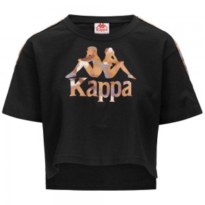 Women Kappa 222 Banda Vapua Graphiktape T-Shirt Black | SX4376851