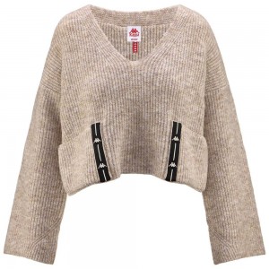 Women Kappa Authentic Jpn Fannie Sweater Beige | DB3210478