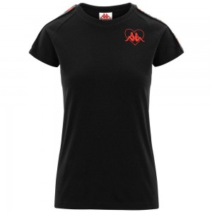 Women Kappa Authentic Lina T-Shirt Black | PX7624105