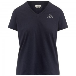 Women Kappa Logo Cabou T-Shirt Navy | GX8615793