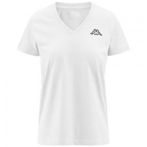 Women Kappa Logo Cabou T-Shirt White | TH1378265