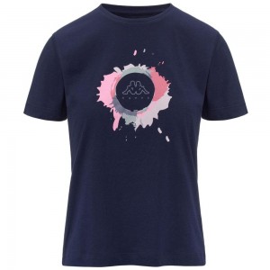 Women Kappa Logo Eika T-Shirt Navy | CL0582917