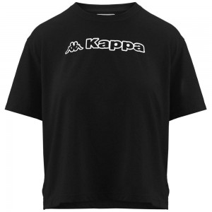 Women Kappa Logo Frega T-Shirt Black | WP8219356