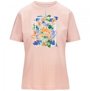 Women Kappa Logo Frienda T-Shirt Pink | JO5083261