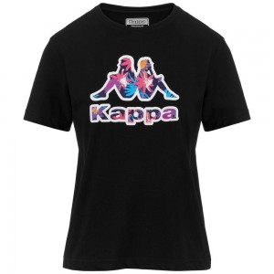 Women Kappa Logo Fujica T-Shirt Black | JX5186902