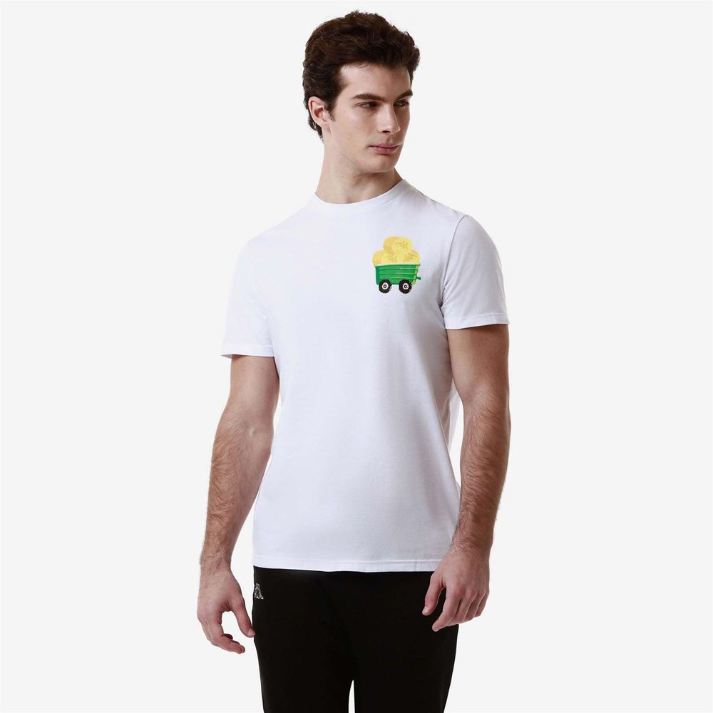 Men Kappa Authentic Graphik Leven T-Shirt White | IC5904361