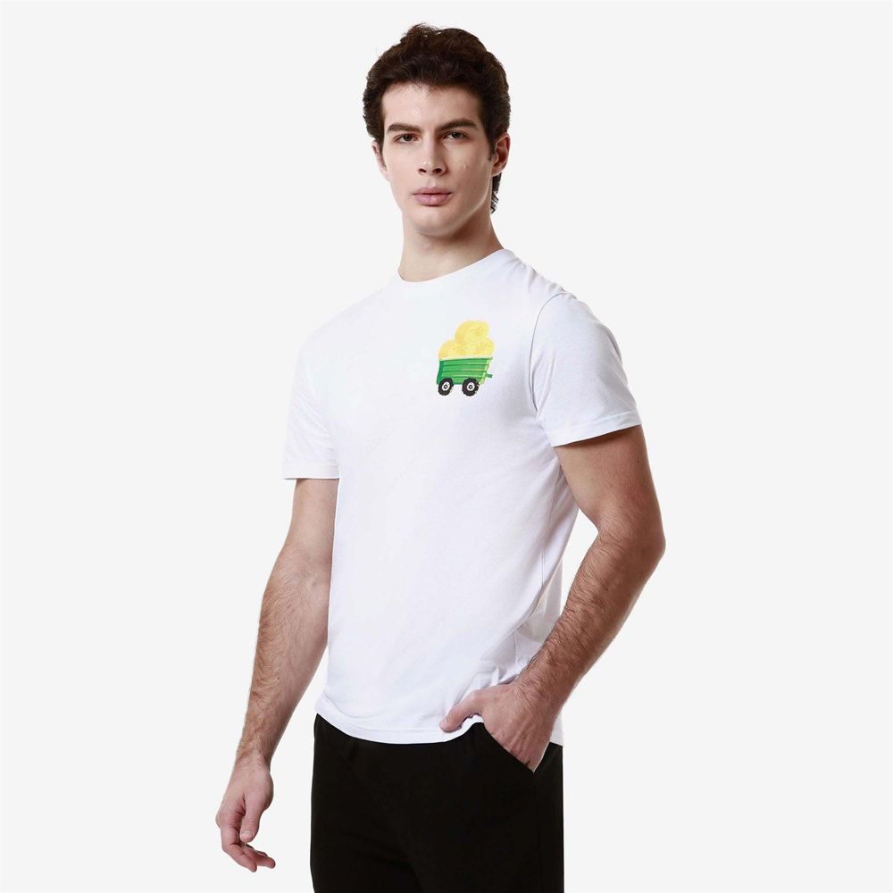 Men Kappa Authentic Graphik Leven T-Shirt White | IC5904361