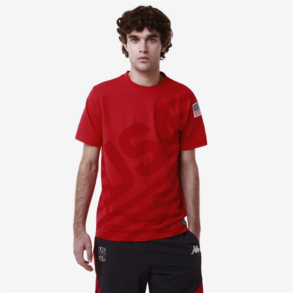 Men Kappa Ayba2 Usa Us T-Shirt Red | FR4358927