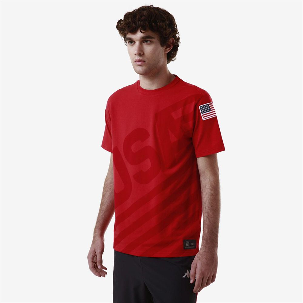 Men Kappa Ayba2 Usa Us T-Shirt Red | FR4358927