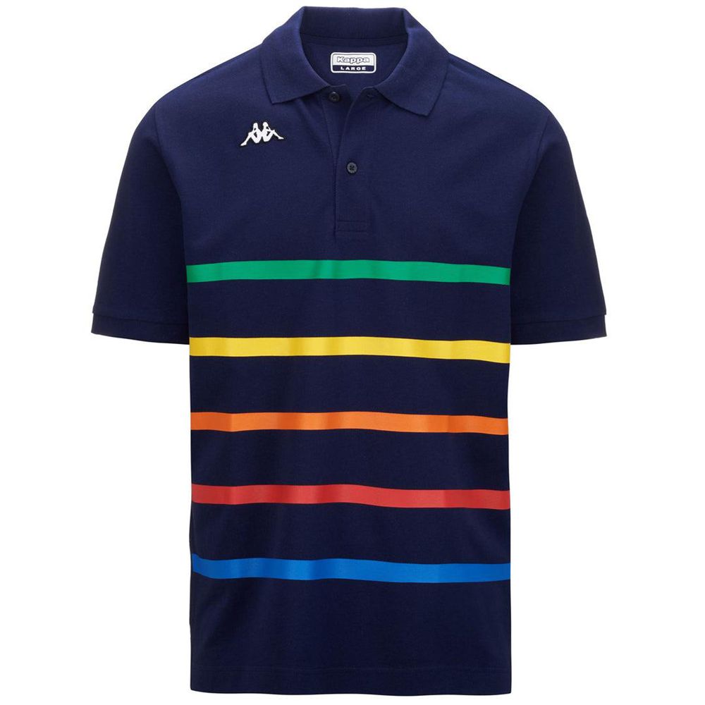 Men Kappa Logo Feystripe Polo Shirt Navy | FN3697052