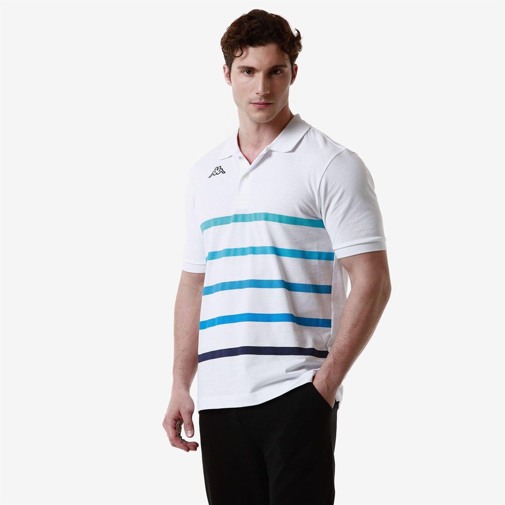 Men Kappa Logo Feystripe Polo Shirt White | DS8670541