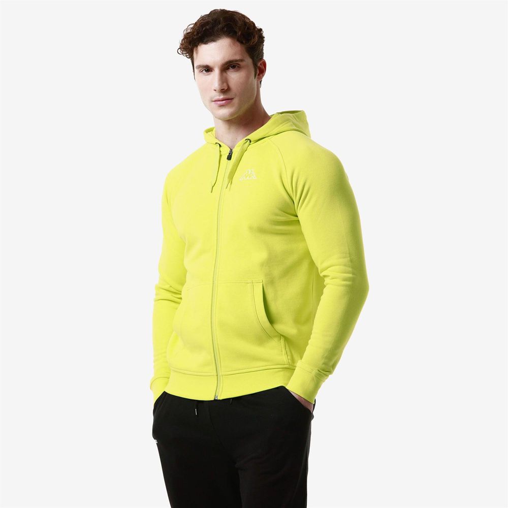 Men Kappa Logo Jackus Slim Hoodie Yellow | VH1549703