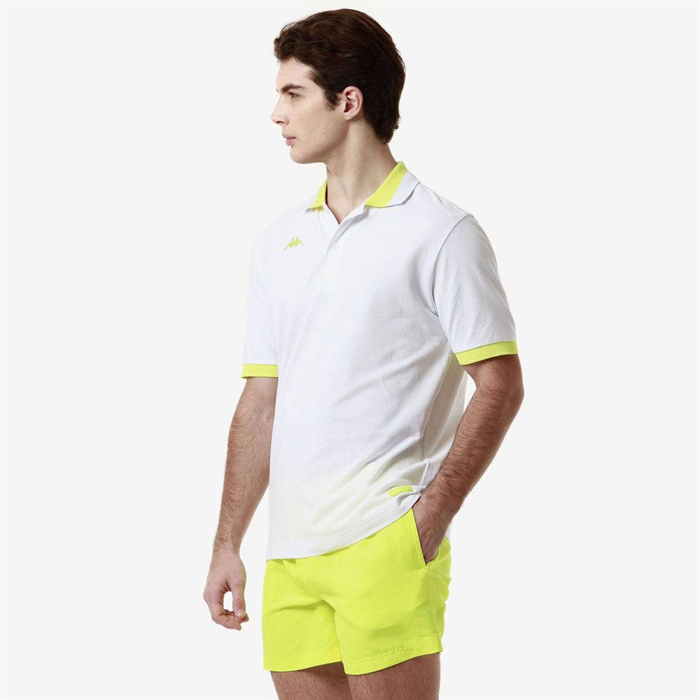 Men Kappa Logo Neon Polo Shirt White | IC1950324