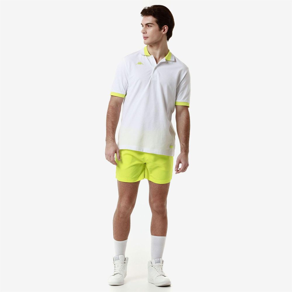 Men Kappa Logo Neon Polo Shirt White | IC1950324