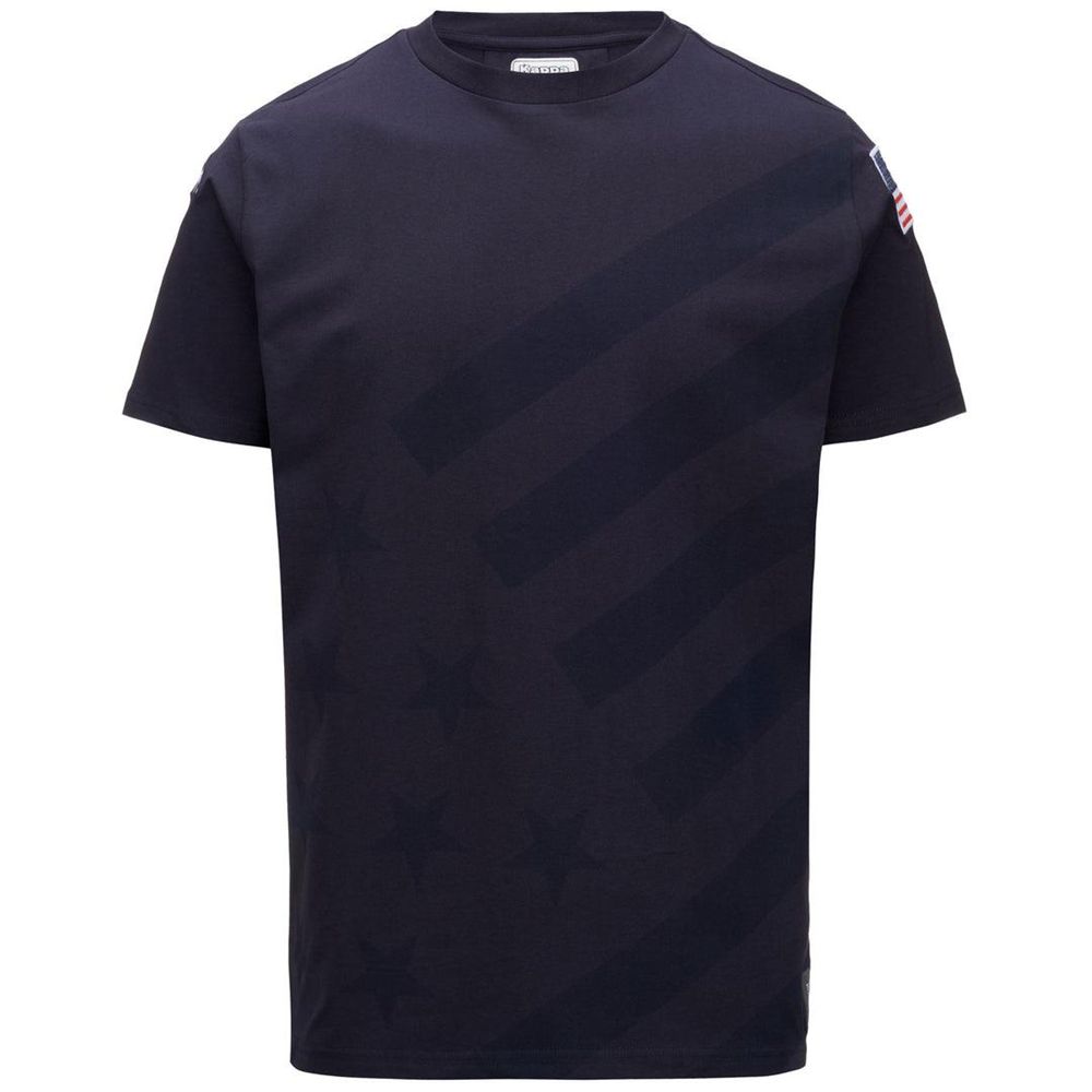 Women Kappa Ayba2 Flag Us T-Shirt Navy | JY7091645