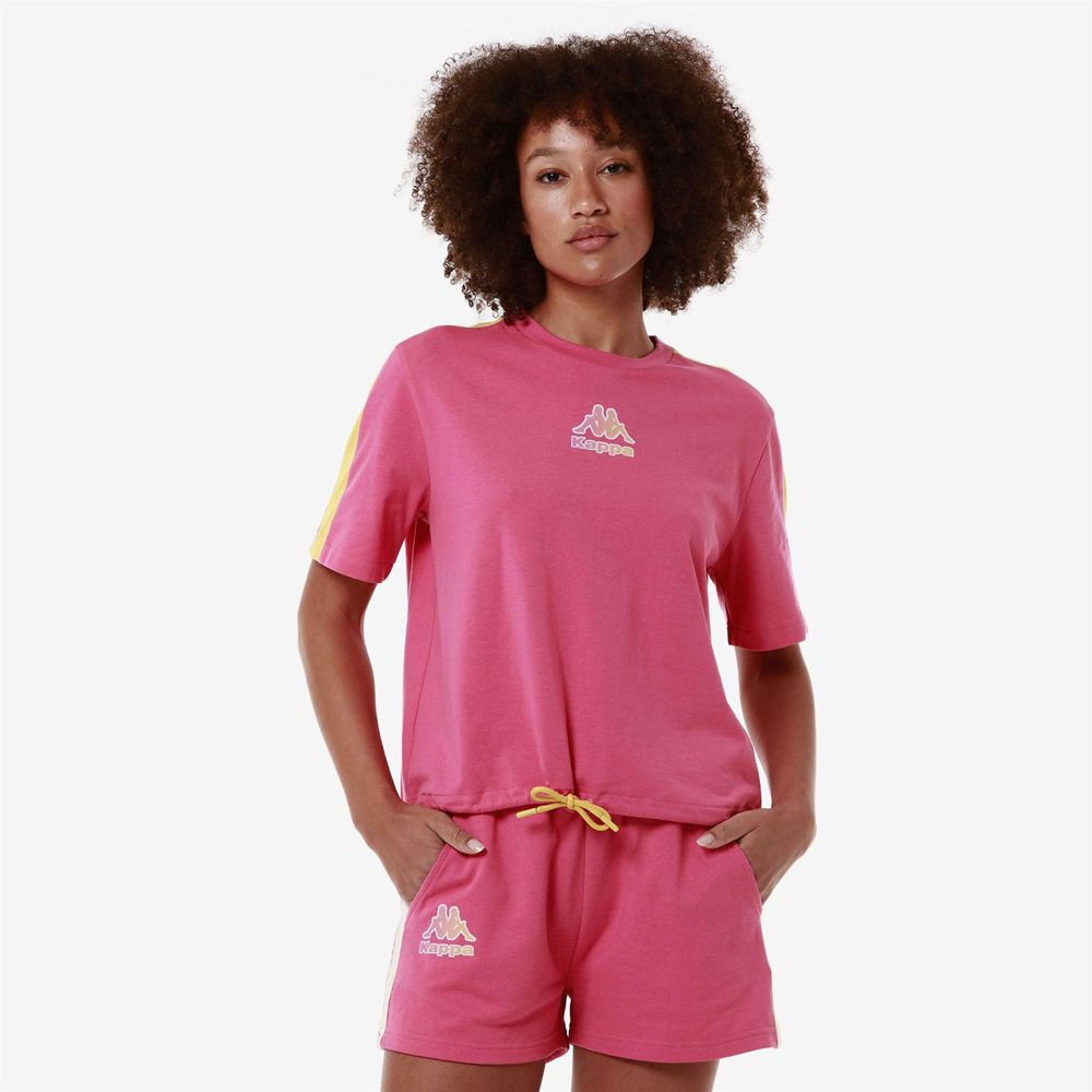 Women Kappa Logo Fleca T-Shirt Pink | LH9308654