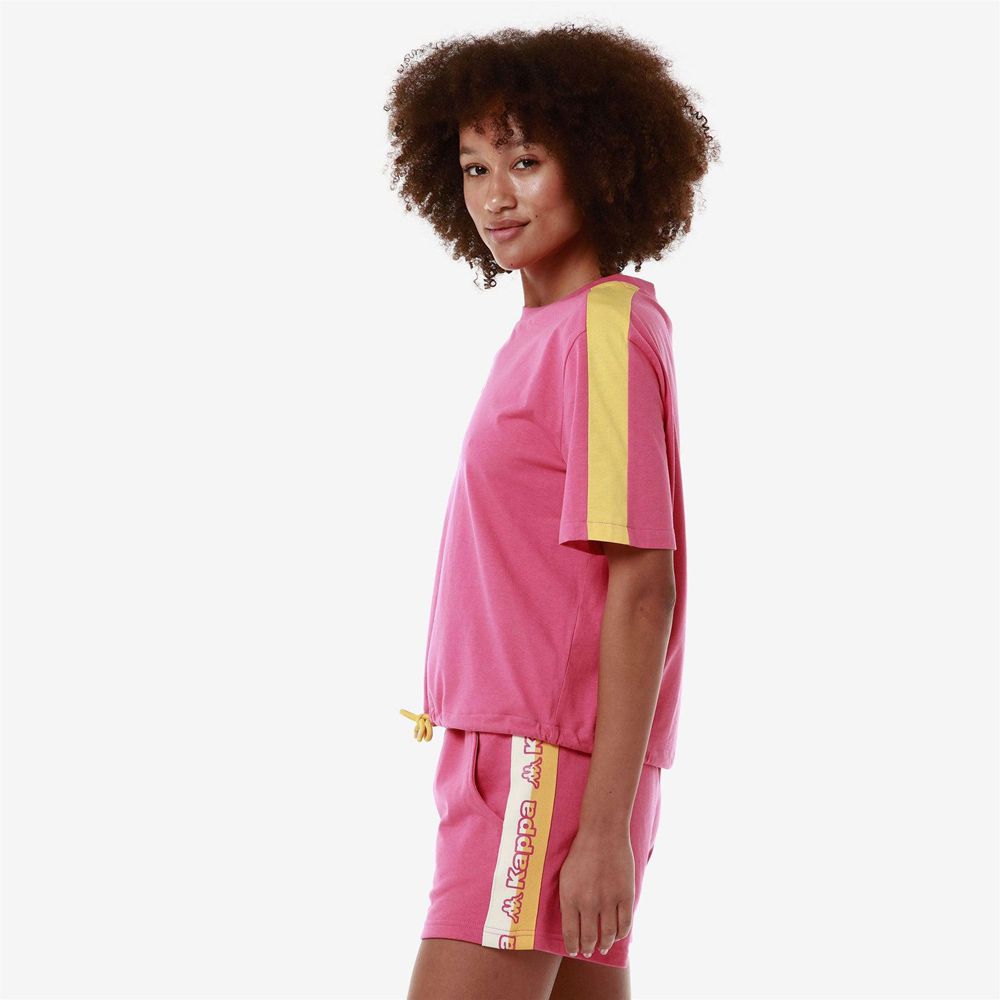 Women Kappa Logo Fleca T-Shirt Pink | LH9308654