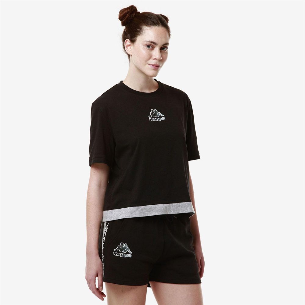 Women Kappa Logo Flussa T-Shirt Black | VF9674815