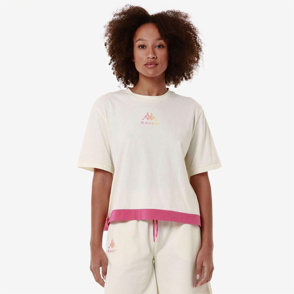 Women Kappa Logo Flussa T-Shirt White | BP7984062